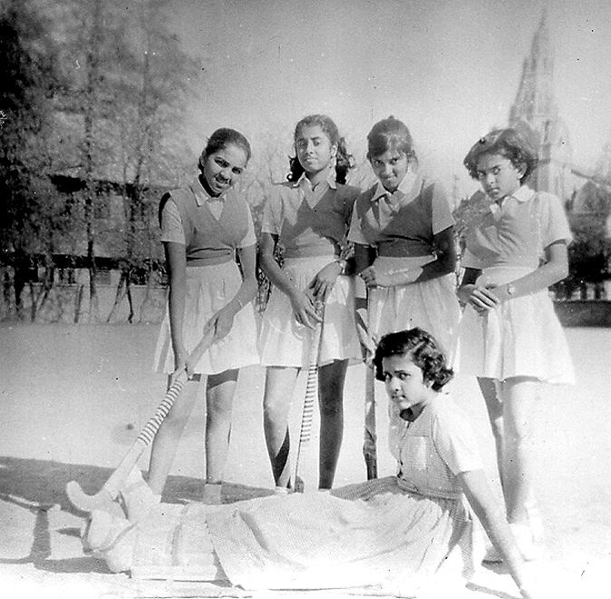 Hockey A Team - Purnima Chakravorty, Meera Nair, Hema Krishnayya, Hima Bhandari and Goalie Sally Cherian