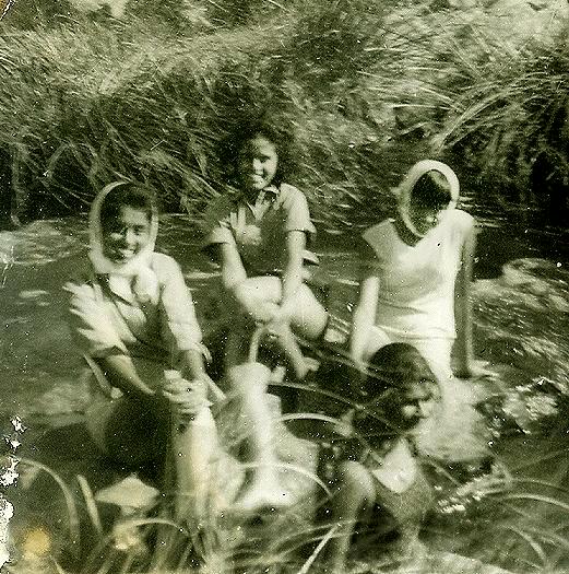 Senior girls enjoying the picnic at Roerich's Farm - Meera Nair, Hima Bhandari, Hema Krishnayya, Urmila Varma (1964)