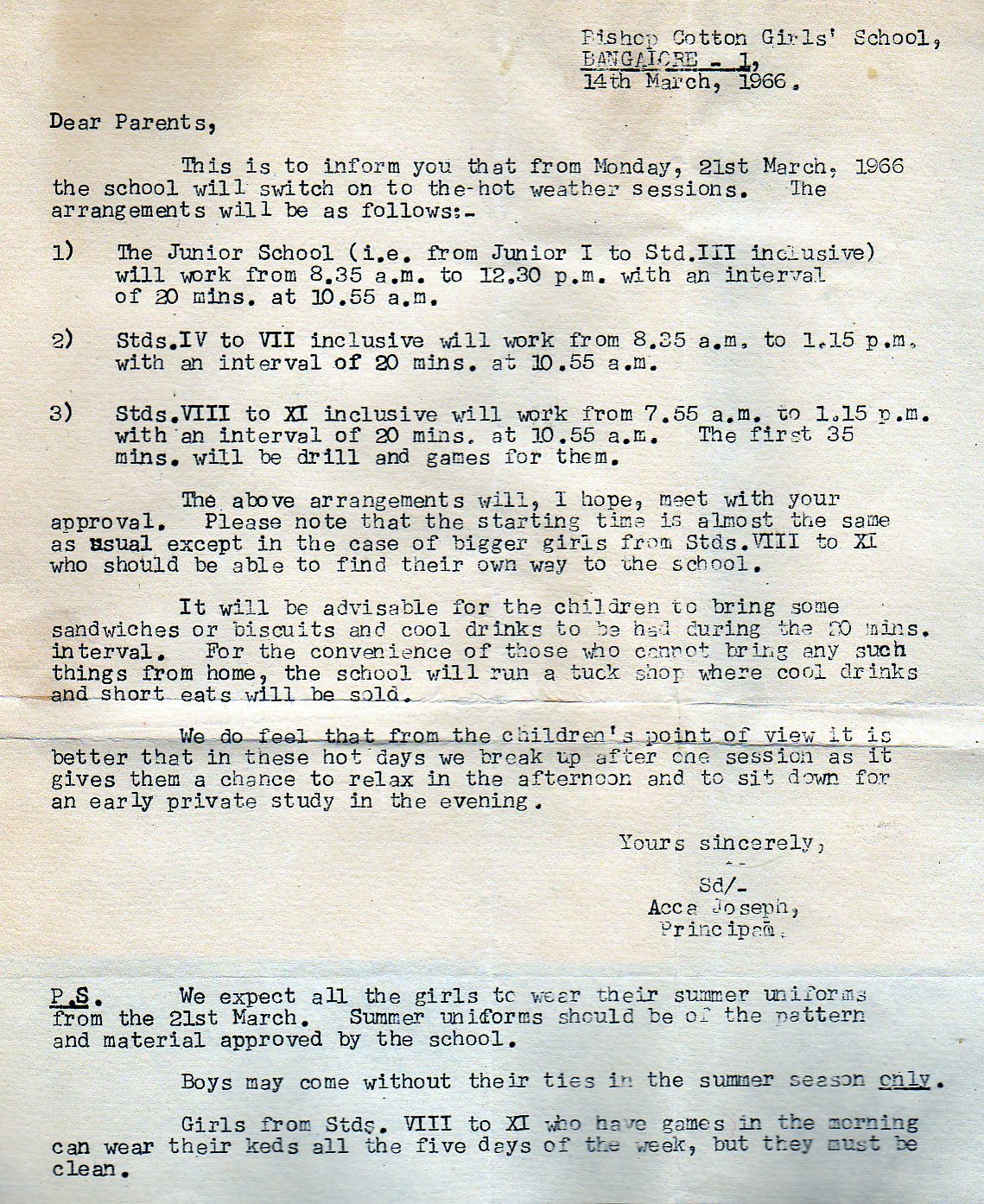 BCGS school announcement1966