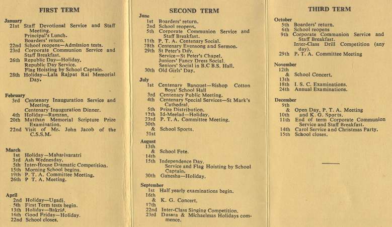 school caledar 1965 inside